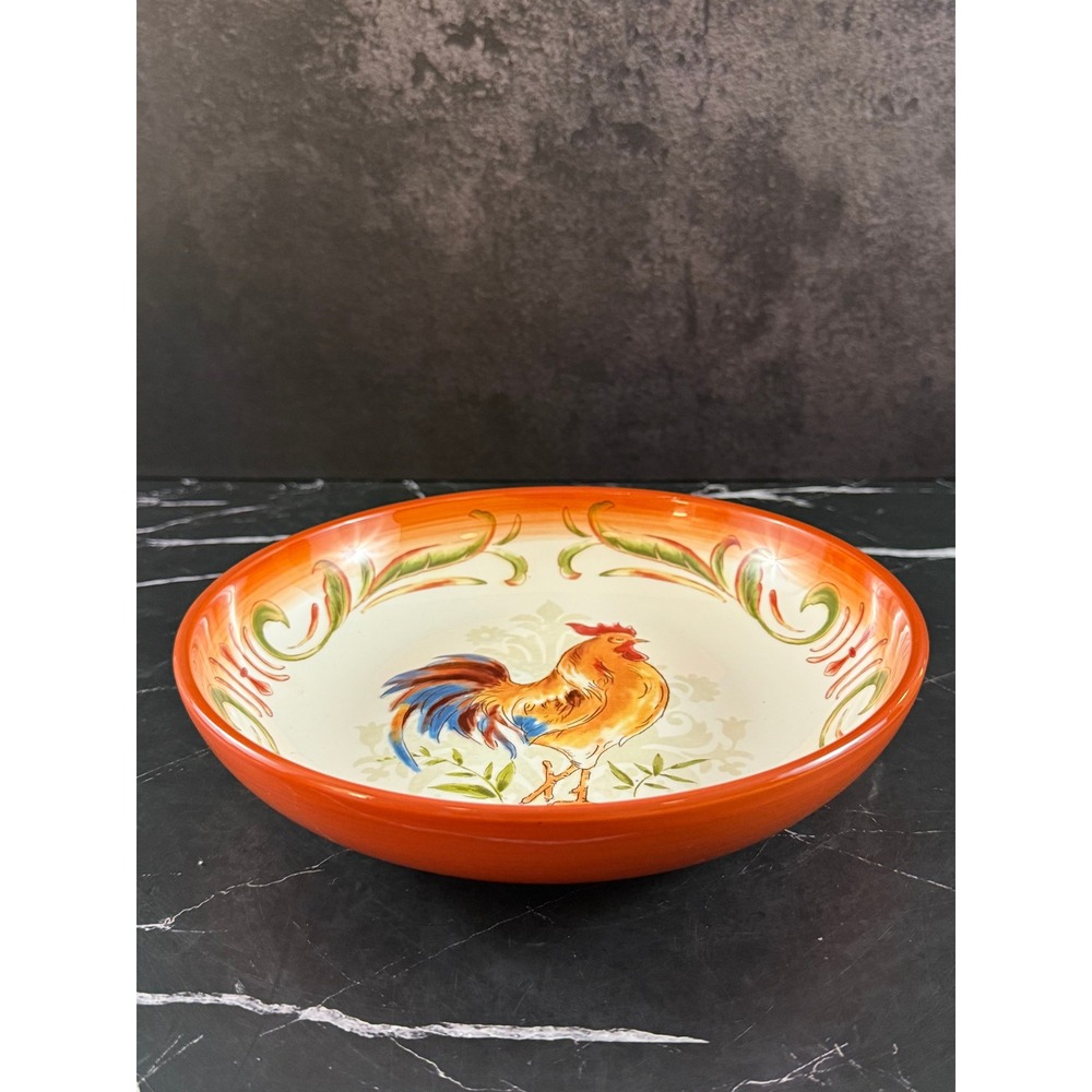 Vintage Pier 1 Imports Hand Painted Ironstone Orange Rooster 9in‎ Bowl